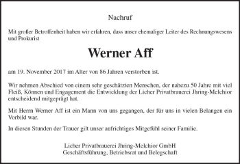 Traueranzeige von Werner Aff von  Gießener Anzeiger