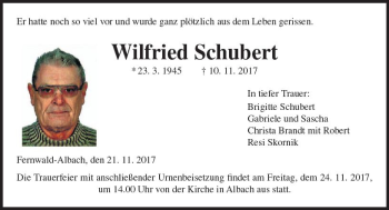 Traueranzeige von Wilfried Schubert von  Gießener Anzeiger
