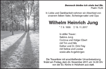Traueranzeige von Wilhelm Heinrich Jung von  Gießener Anzeiger