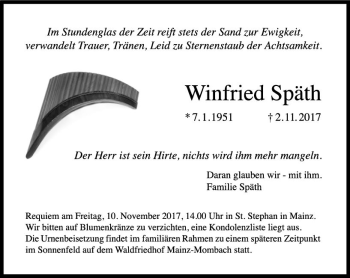 Traueranzeige von Winfried Späth von Trauerportal Rhein Main Presse