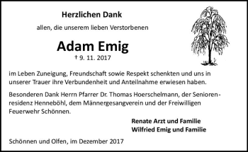 Traueranzeige von Adam Emig von Trauerportal Echo Online