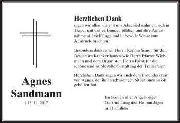 Traueranzeige von Agnes Sandmann von  Camberger Anzeiger