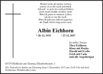 Traueranzeige von Albin Eichhorn von Trauerportal Rhein Main Presse