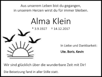 Traueranzeige von Alma Klein von Trauerportal Echo Online