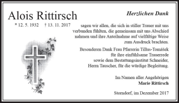 Traueranzeige von Alois Rittirsch von VRM Trauer
