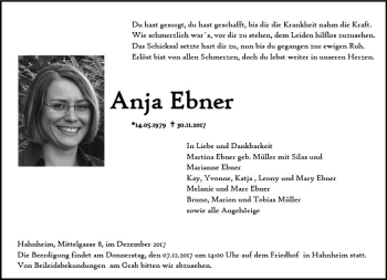 Traueranzeige von Anja Ebner von Trauerportal Rhein Main Presse