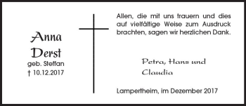 Traueranzeige von Anna Derst von Trauerportal Rhein Main Presse