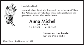 Traueranzeige von Anna Michel von Trauerportal Rhein Main Presse