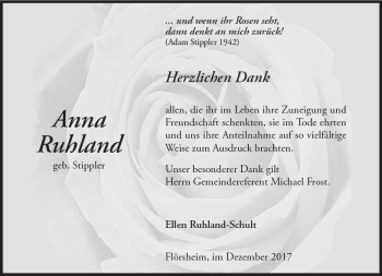 Traueranzeige von Anna Ruhland von Trauerportal Rhein Main Presse