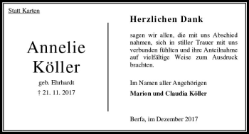 Traueranzeige von Annelie Köller von VRM Trauer