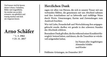 Traueranzeige von Arno Schäfer von  Gießener Anzeiger