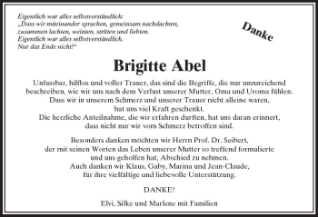 Traueranzeige von Brigitte Abel von  Usinger Anzeiger