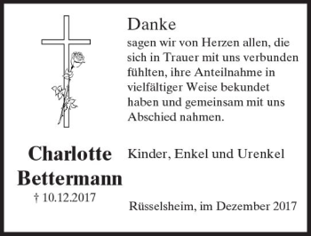 Traueranzeige von Charlotte Bettermann von Trauerportal Rhein Main Presse