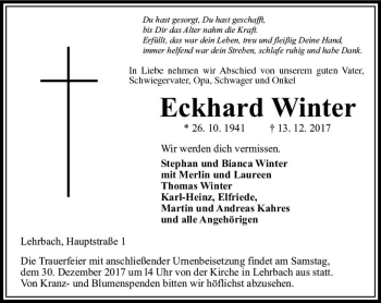 Traueranzeige von Eckhard Winter von VRM Trauer