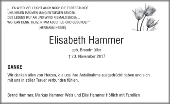 Traueranzeige von Elisabeth Hammer von Trauerportal Rhein Main Presse
