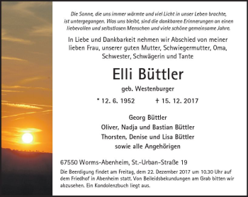 Traueranzeige von Elli Büttler von Trauerportal Rhein Main Presse