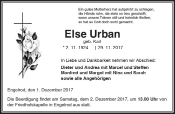 Traueranzeige von Else Urban von VRM Trauer