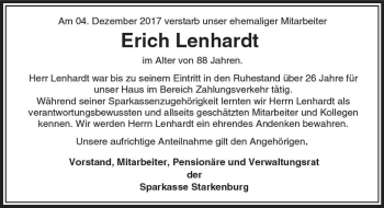 Traueranzeige von Erich Lenhardt von Trauerportal Echo Online
