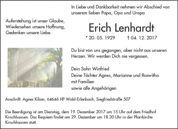 Traueranzeige von Erich Lenhardt von Trauerportal Echo Online