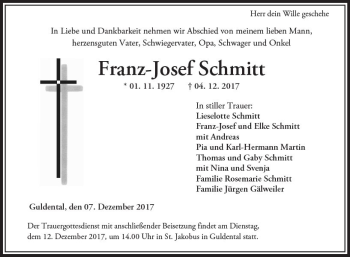 Traueranzeige von Franz-Josef Schmitt von Trauerportal Rhein Main Presse