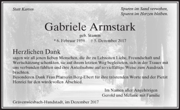 Traueranzeige von Gabriele Armstark von  Usinger Anzeiger