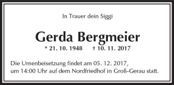 Traueranzeige von Gerda Bergmeier von Trauerportal Echo Online