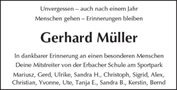 Traueranzeige von Gerhard Müller von Trauerportal Echo Online