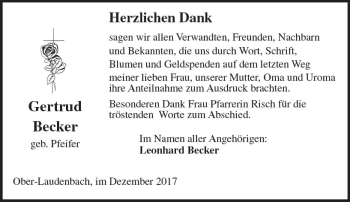 Traueranzeige von Gertrud Becker von Trauerportal Echo Online
