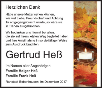 Traueranzeige von Gertrud Heß von  Kreisanzeiger