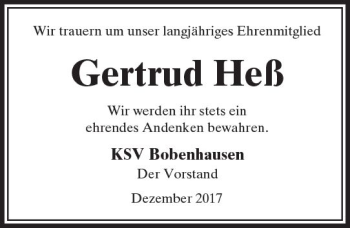 Traueranzeige von Gertrud Heß von  Kreisanzeiger