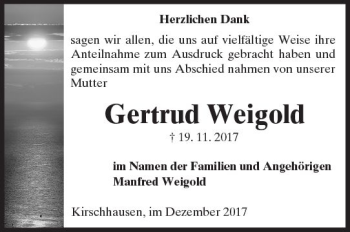 Traueranzeige von Gertrud Weigold von Trauerportal Echo Online