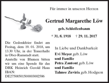 Traueranzeige von Gertrud Margarethe Löw von Trauerportal Echo Online