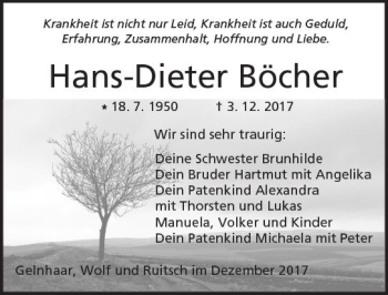 Traueranzeige von Hans-Dieter Böcher von  Kreisanzeiger