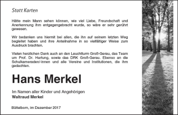 Traueranzeige von Hans Merkel von Trauerportal Echo Online