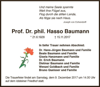 Traueranzeige von Hasso Baumann von Trauerportal Rhein Main Presse