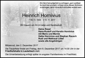 Traueranzeige von Heinrich Hornivius von VRM Trauer