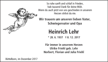 Traueranzeige von Heinrich Lehr von Trauerportal Echo Online