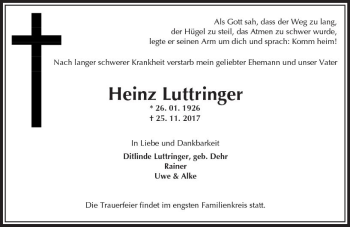 Traueranzeige von Heinz Luttringer von Trauerportal Rhein Main Presse