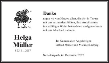 Traueranzeige von Helga Müller von  Usinger Anzeiger
