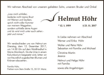 Traueranzeige von Helmut Höhr von Trauerportal Rhein Main Presse