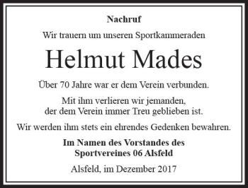 Traueranzeige von Helmut Mades von VRM Trauer