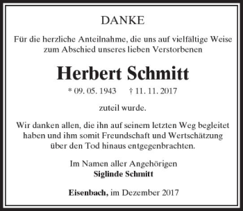 Traueranzeige von Herbert Schmitt von  Camberger Anzeiger