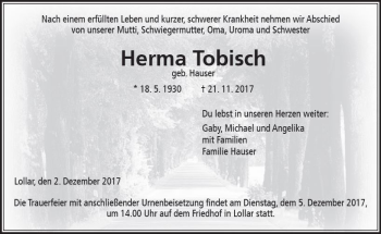 Traueranzeige von Herma Tobisch von  Gießener Anzeiger