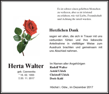 Traueranzeige von Herta Walter von Trauerportal Echo Online
