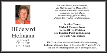 Traueranzeige von Hildegard Hofmann von  Camberger Anzeiger