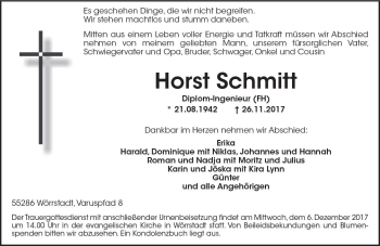 Traueranzeige von Horst Schmitt von Trauerportal Rhein Main Presse