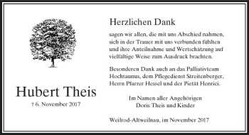 Traueranzeige von Hubert Theis von  Usinger Anzeiger