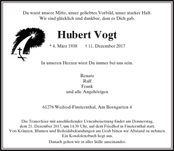 Traueranzeige von Hubert Vogt von  Usinger Anzeiger