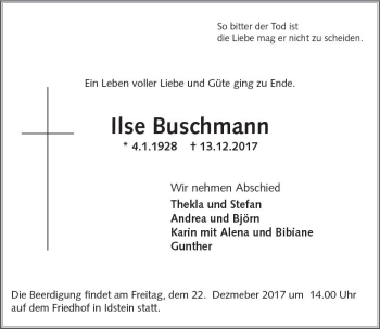 Traueranzeige von Ilse Buschmann von Trauerportal Rhein Main Presse