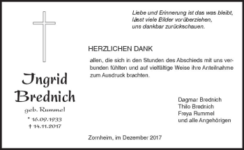 Traueranzeige von Ingrid Brednich von Trauerportal Rhein Main Presse Traueranzeige von Ingrid Brednich von Trauerportal Rhein Main Presse
